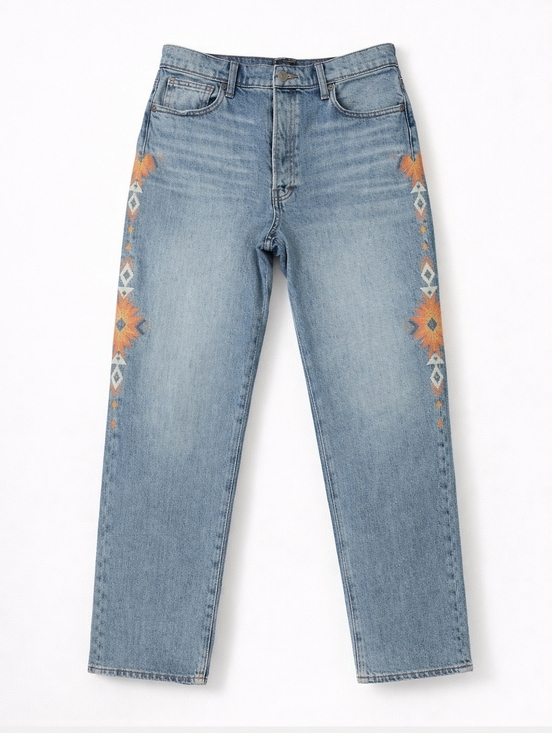 Lucky Brand Denim - Lucky Brand~Womens Drew High Rise Mom Jeans~Western Aztec Embroidery~Blue~10/30